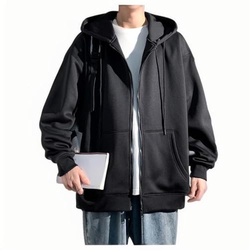 Jamicy Sweatjacke Herren Übergangsjacke Oversize Kapuzenpullover Einfarbig Strickjacke mit Kapuze Reißverschluss Casual Baumwolle Winter Coat Herren-Jacken Gutschein Schwarz 5XL von Jamicy
