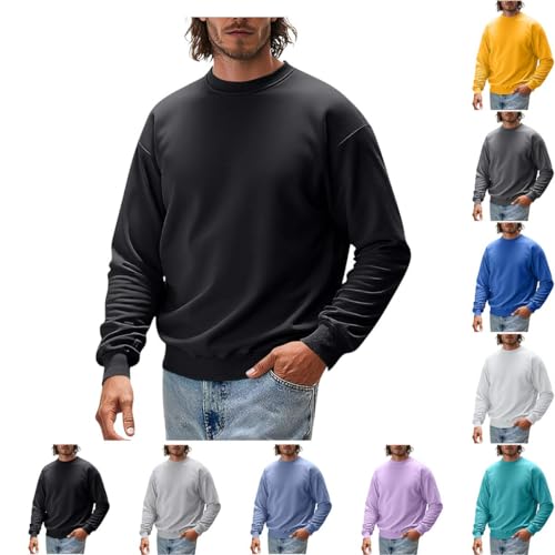 Jamicy Sweatshirt Herren Herbst Pullover Freizeit Y2k Langarmshirt Rundhals Langarm Arbeitspullover Einfarbige Lässige Kleidung Weich Bequeme Herrenbekleidung Tages Schwarz M von Jamicy