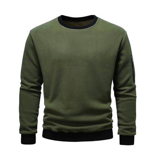 Jamicy Sweatshirt Herren Slim Fit T-Shirt Einfarbig Langarmshirt Casual Baumwolle Langarm Unterhemd Basic Männer Sweater Herbstshirt Classic Pullover Angebote Armeegrün XL von Jamicy