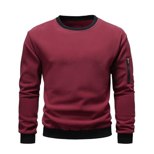 Jamicy Sweatshirt Herren Slim Fit T-Shirt Einfarbig Langarmshirt Casual Baumwolle Langarm Unterhemd Basic Männer Sweater Herbstshirt Classic Pullover Blitzangebote des Tages Rot XL von Jamicy