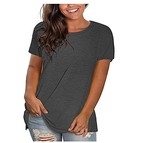 Jamicy Tops für Damen Sommer Tshirt Kurzarm Rundhals Oberteile Basic Laufshirt Sportshirt Frauen Einfarbig Casual Hemd Bluse Teenager Mädchen Tunika Shirt Meine Bestellungen Anzeigen Grau 3XL von Jamicy