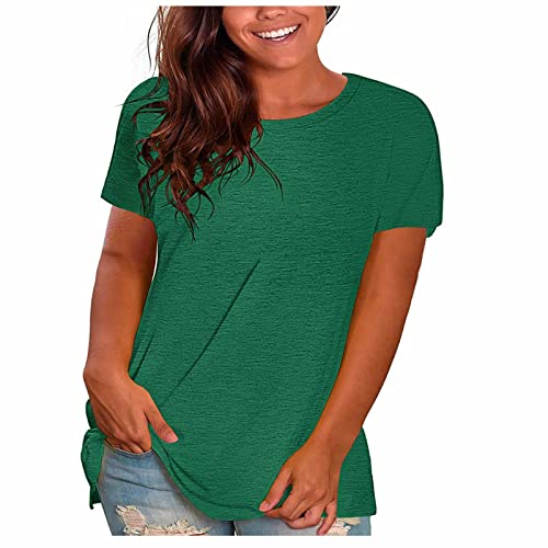 Jamicy Tops für Damen Sommer Tshirt Kurzarm Rundhals Oberteile Basic Laufshirt Sportshirt Frauen Einfarbig Casual Hemd Bluse Teenager Mädchen Tunika Shirt Meine Bestellungen Anzeigen Grün 4XL von Jamicy