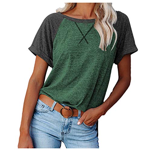 Jamicy Tops für Damen Sommer Tshirt Kurzarm Rundhals Oberteile Basic Laufshirt Sportshirt Frauen Einfarbig Casual Hemd Bluse Teenager Mädchen Tunika Shirt Meine Bestellungen Anzeigen Grün M von Jamicy