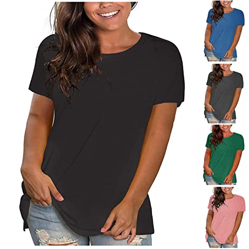 Jamicy Tops für Damen Sommer Tshirt Kurzarm Rundhals Oberteile Basic Laufshirt Sportshirt Frauen Einfarbig Casual Hemd Bluse Teenager Mädchen Tunika Shirt Meine Bestellungen Anzeigen Schwarz XL von Jamicy