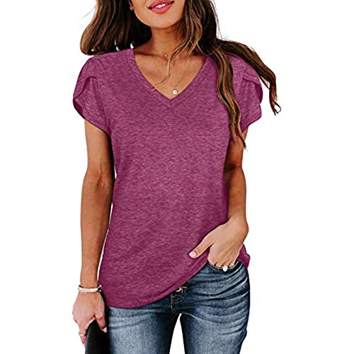 Jamicy Tops für Damen Sommer Tshirt Kurzarm Rundhals Oberteile Basic Laufshirt Sportshirt Frauen Einfarbig Casual Hemd Bluse Teenager Mädchen Tunika Shirt Meine Bestellungen Anzeigen lila XL von Jamicy