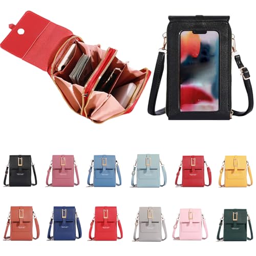 Jamicy Touchscreen Handtaschen Damen,Mobiltelefon Crossbody Taschen,Klein Umhängetasche aus Leder,Verstellbarer Riemen,Retro-Reißverschluss,Nicht Leicht Zu Rosten Einfach Ihre Sachen (Rot) von Jamicy