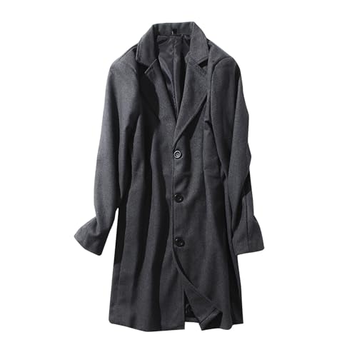Jamicy Trenchcoat Herren Mantel Freizeit Übergangsjacke Basic Winterjacke Lässige Wollmantel Mode Windbreaker Oversized Herrenmantel mit Revers Herren Sale Dunkelgrau 5XL von Jamicy