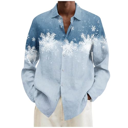 Jamicy Weihnachtshemd Herren Langarm Hemd Christmas Print Freizeithemden Klassisch Weihnachtsshirt mit Knöpfen Lustig Herrenhemd Hawaiihemd Regular Fit Hemden Angebote Blau S von Jamicy