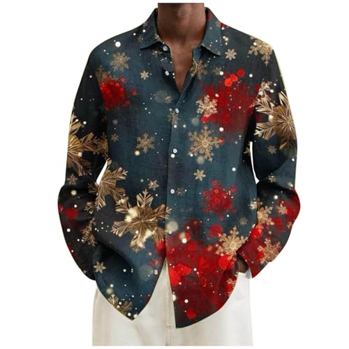 Jamicy Weihnachtshemd Herren Langarm Hemd Christmas Print Freizeithemden Klassisch Weihnachtsshirt mit Knöpfen Lustig Herrenhemd Hawaiihemd Regular Fit Hemden Herren Sale Marine M von Jamicy