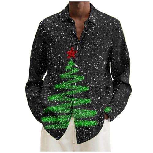 Jamicy Weihnachtshemd Herren Langarm Hemd Christmas Print Freizeithemden Klassisch Weihnachtsshirt mit Knöpfen Lustig Herrenhemd Hawaiihemd Regular Fit Hemden Sale Herren Schwarz S von Jamicy