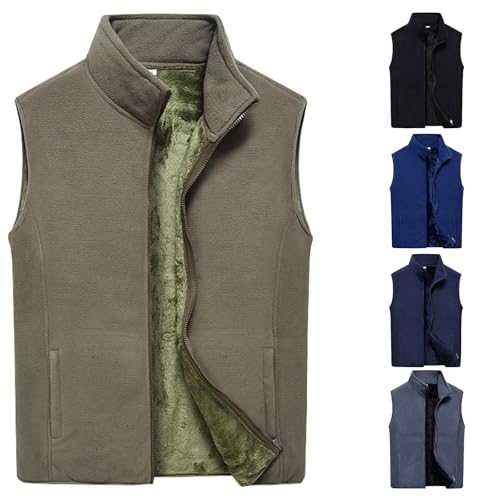Jamicy Weste Herren Fleeceweste Ärmellose Steppweste Winterweste mit Reißverschluss Leichte Pufferweste ohne Kapuze Einfarbig Warme Winterweste Stehkragen Blitzangebote Armeegrün XL von Jamicy