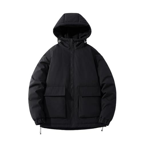 Jamicy Winterjacke Herren Daunenjacke Einfarbig Softshelljacke Winter Warme Kapuzenjacke Basic Jacken mit Kapuze Zipper Hoodie Einfarbig Übergangsjacke Herren Sale Schwarz L von Jamicy