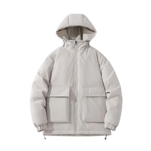Jamicy Winterjacke Herren Daunenjacke Einfarbig Softshelljacke Winter Warme Kapuzenjacke Basic Jacken mit Kapuze Zipper Hoodie Einfarbig Übergangsjacke Warehouse Deal Khaki L von Jamicy