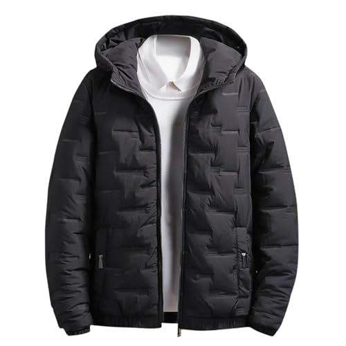 Jamicy Winterjacke Herren Daunenjacke Leichte Steppjacke Einfarbig Softshelljacke mit Kapuze Outdoor Jacken für Männer Warme Fleecejacke Freizeit Übergangsjacke Gutschein Schwarz 3XL von Jamicy