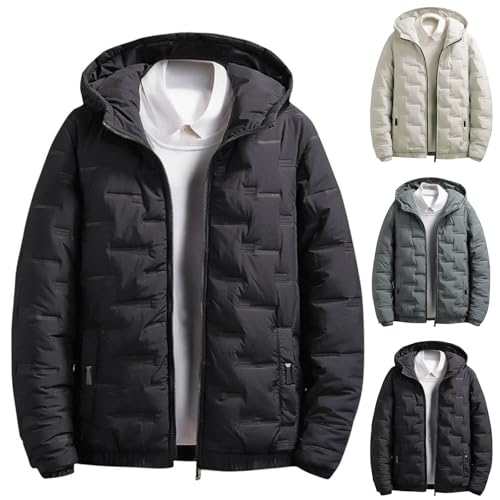 Jamicy Winterjacke Herren Daunenjacke mit Kapuze Einfarbig Softshelljacke Winter Warme Jacke Leichte Steppjacke Bequeme Kapuzenjacke Lässig Outdoorjacke Warehouse Deal Schwarz XXL von Jamicy