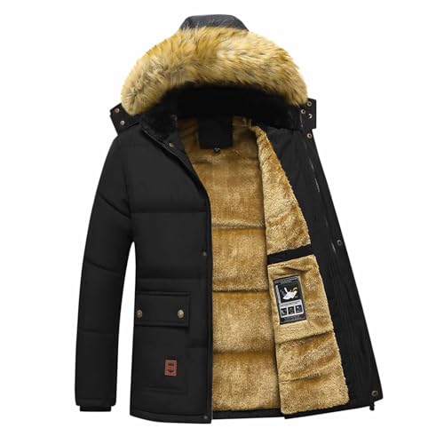 Jamicy Winterjacke Herren Fleecejacke Warme Gefüttert Outdoor Jacken Winddichte Parkajacke Einfarbig Funktionsjacke mit Abnehmbarer Kapuze Warm Jacke Slim Fit Angebote Schwarz XS von Jamicy