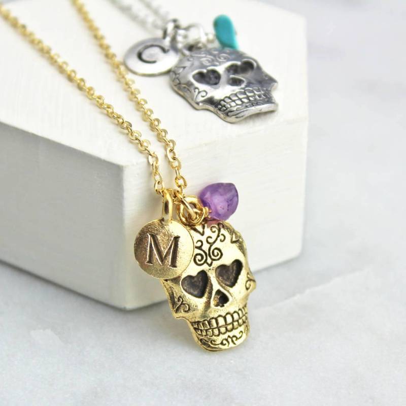 Zuckerschädel Halskette - Personalisiert 16.-18.-21-30 März Birthstone Geburtstagsgeschenk Für Sie von JamieLondonJewellery