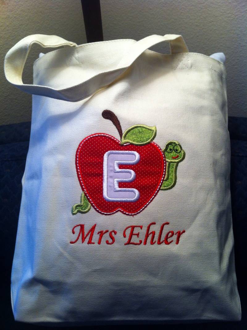 Apfel & Wurm Applique Tasche - Große Lehrer Geschenk Apfel & Wurm Applique Tasche - Große Lehrer Geschenk von JamieSewCute