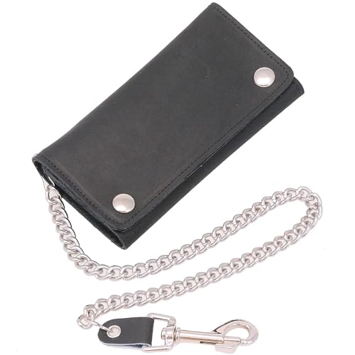 Jamin' Leather® - Schwarze extra lange Geldbörse mit 16 Fächern, dreifach gefaltete Kette #WC3390K, Schwarz, Einheitsgröße, Dreifach gefaltete Brieftasche von Jamin' Leather