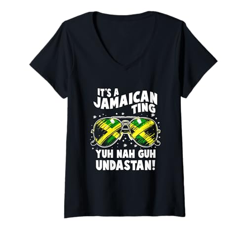 Damen It's a Jamaican Thing! Yuh Nah Guh Undastan! Patois Geschenk T-Shirt mit V-Ausschnitt Damen It's a Jamaican Thing! Yuh Nah Guh Undastan! Patois Geschenk T-Shirt mit V-Ausschnitt von Jamrock Jamaican Culture Gift Apparel