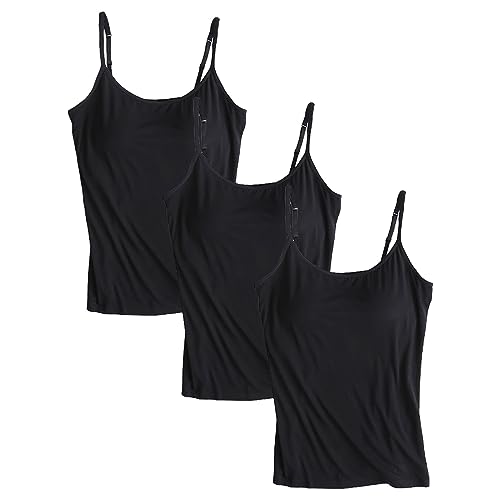 Jamron Damen 3er Pack Basic Tank Top Verstellbarer Spaghettiträger Unterhemden mit Integriertem Regal BH Schwarz + Schwarz + Schwarz 3XL von Jamron