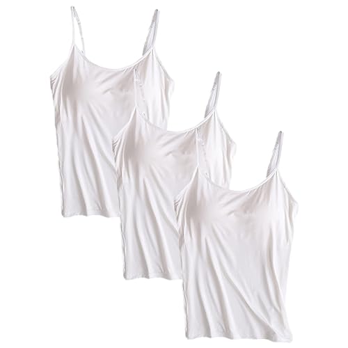 Jamron Damen 3er Pack Basic Tank Top Verstellbarer Spaghettiträger Unterhemden mit Integriertem Regal BH Weiß + Weiß + Weiß M von Jamron