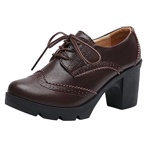 Jamron Damen Blockabsatz Schnüren Brogues Derby Schuhe Pumps Abendschuhe Kaffee SN02955 EU39.5 von Jamron