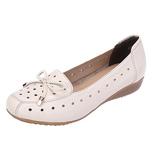 Jamron Damen Echtleder Bequemschuhe Weich Sohle Fliege Ballerinas Niedrige Keilabsatz Pumps Slippers Beige SN020628-2 EU37.5 von Jamron
