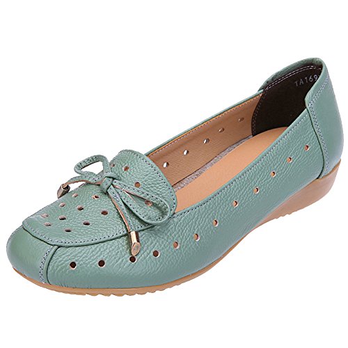 Jamron Damen Echtleder Bequemschuhe Weich Sohle Fliege Ballerinas Niedrige Keilabsatz Pumps Slippers Türkis SN020628-2 EU37.5 von Jamron