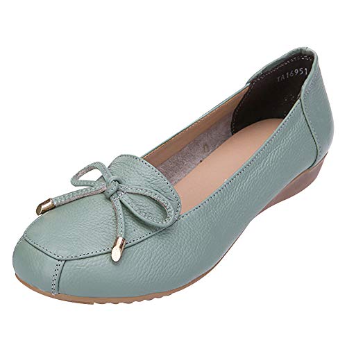 Jamron Damen Echtleder Bequemschuhe Weich Sohle Fliege Ballerinas Niedrige Keilabsatz Pumps Slippers Türkis SN020628 EU41.5 von Jamron