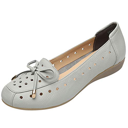 Jamron Damen Echtleder Komfort Schuhe Weich Sohle Ballerinas Niedrige Keilabsatz Slippers Ausgehöhlt Grau SN020628-2 EU35 von Jamron