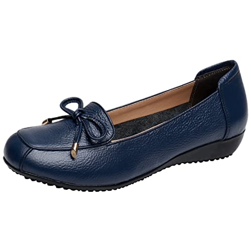 Jamron Damen Echtleder Komfort Schuhe Weich Sohle Ballerinas Niedrige Keilabsatz Slippers Blau SN020628 EU36 von Jamron