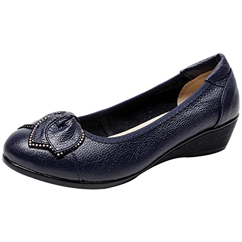 Jamron Damen Echtleder Bequemschuhe Weich Sohle Blume Ballerinas Niedrige Keilabsatz Pumps Slippers Blau SN070358 EU41 von Jamron