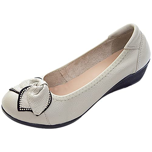 Jamron Damen Echtleder Komfort Schuhe Weich Sohle Ballerinas Niedrige Keilabsatz Slippers Grau SN070358 EU38 von Jamron