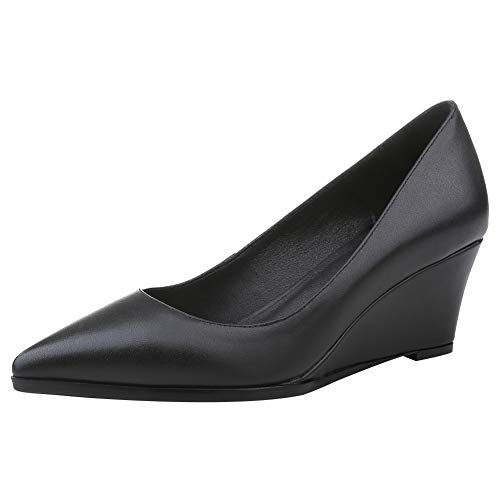 Jamron Damen Echtleder Spitze 5.5CM Keilabsatz Pumps Büroarbeit Gericht Schuhe Schwarz SN02411-2 EU37 von Jamron