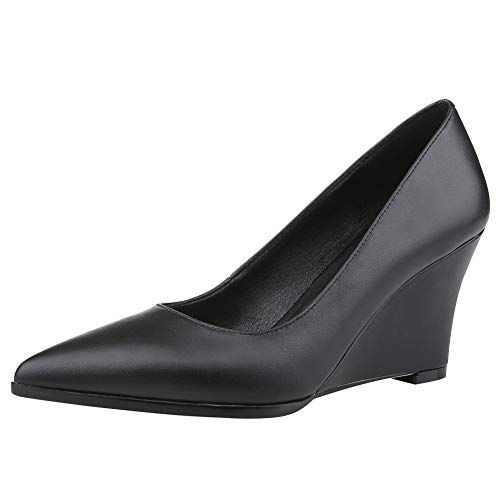 Jamron Damen Echtleder Spitze 8CM Keilabsatz Pumps Büroarbeit Gericht Schuhe Schwarz SN02411 EU35 von Jamron