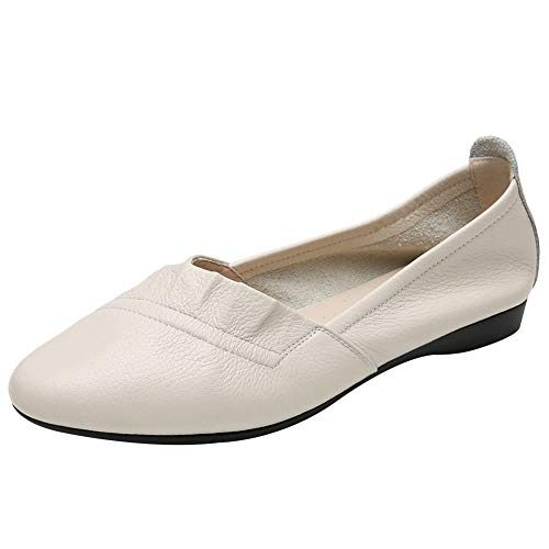 Jamron Damen Echtleder Spitze Zehen Weich Sohle Ballerians Pumps Beige SN02540 EU38.5 von Jamron
