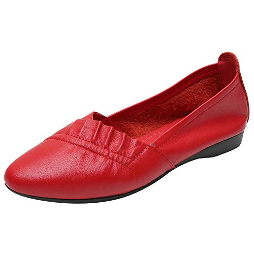Jamron Damen Echtleder Spitze Zehen Weich Sohle Ballerians Pumps Rot SN02540 EU42 von Jamron