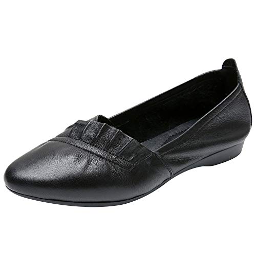 Jamron Damen Echtleder Spitze Zehen Weich Sohle Ballerians Pumps Schwarz SN02540 EU37 von Jamron