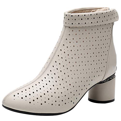 Jamron Damen Elegant Blockabsatz Stiefeletten Atmungsaktiv Ausgehöhlt Sommer Booties Pumps Beige SN02542 EU38 von Jamron
