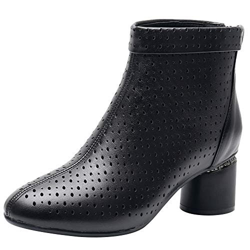 Jamron Damen Elegant Blockabsatz Stiefeletten Atmungsaktiv Ausgehöhlt Sommer Booties Pumps Schwarz SN02542 EU38 von Jamron