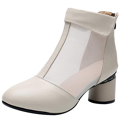 Jamron Damen Elegant Blockabsatz Stiefeletten Atmungsaktiv Mesh Sommer Booties Pumps Beige SN02664 EU35 von Jamron