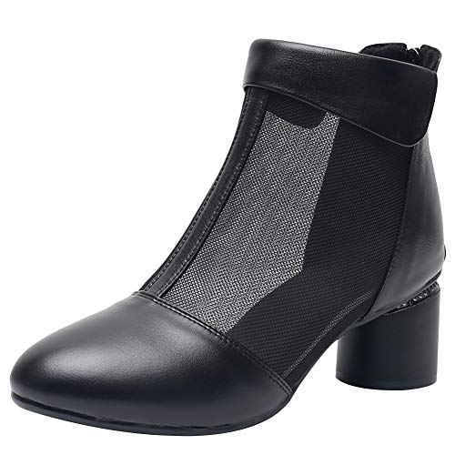 Jamron Damen Elegant Blockabsatz Stiefeletten Atmungsaktiv Mesh Sommer Booties Pumps Schwarz SN02664 EU39.5 von Jamron