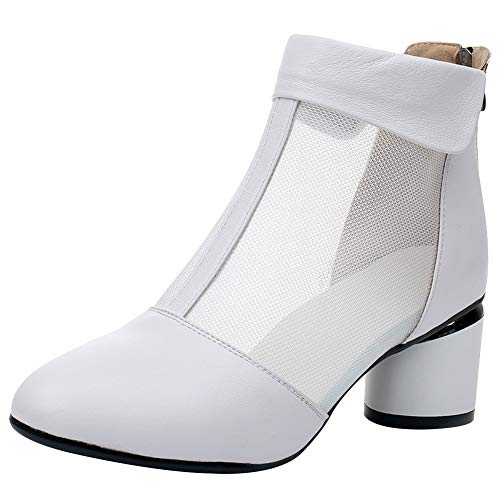 Jamron Damen Elegant Blockabsatz Stiefeletten Atmungsaktiv Mesh Sommer Booties Pumps Weiß SN02664 EU40 von Jamron