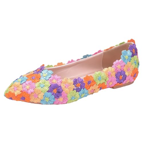 Jamron Damen Elegant Spitze Zehen Bunte Blume Brautschuhe Pumps Weiche Sohle Ballerinas SN070435 EU37.5 von Jamron