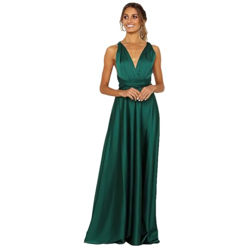 Jamron Damen Elegant Tiefer V-Ausschnitt Rückenfreies Satin Abendkleid Multiway Wickelkleid Abschlussballkleid SN0703227 Grün M von Jamron