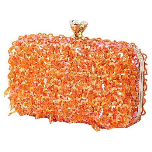 Jamron Damen Glitzer Ballförmig Abendtasche Strass Pailletten Clutch Tasche SN071291 Orange von Jamron