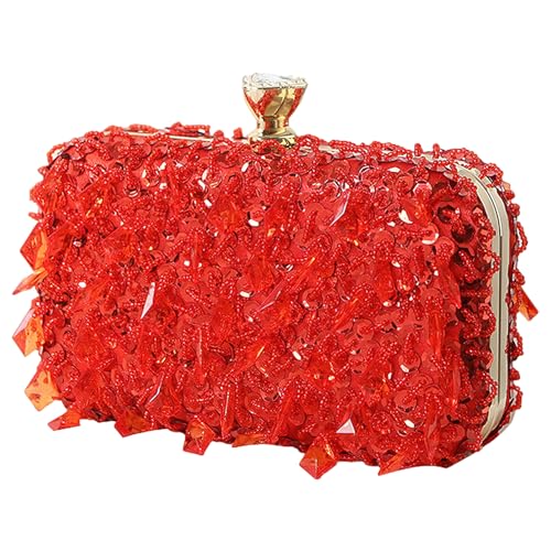 Jamron Damen Glitzer Ballförmig Abendtasche Strass Pailletten Clutch Tasche SN071291 Rot von Jamron