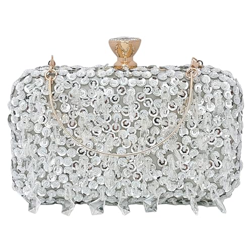 Jamron Damen Glitzer Ballförmig Abendtasche Strass Pailletten Clutch Tasche SN071291 Silber von Jamron