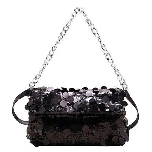 Jamron Damen Glitzer Pailletten Umhängetasche Party Handtasche mit Klappe SN0708333 Schwarz von Jamron